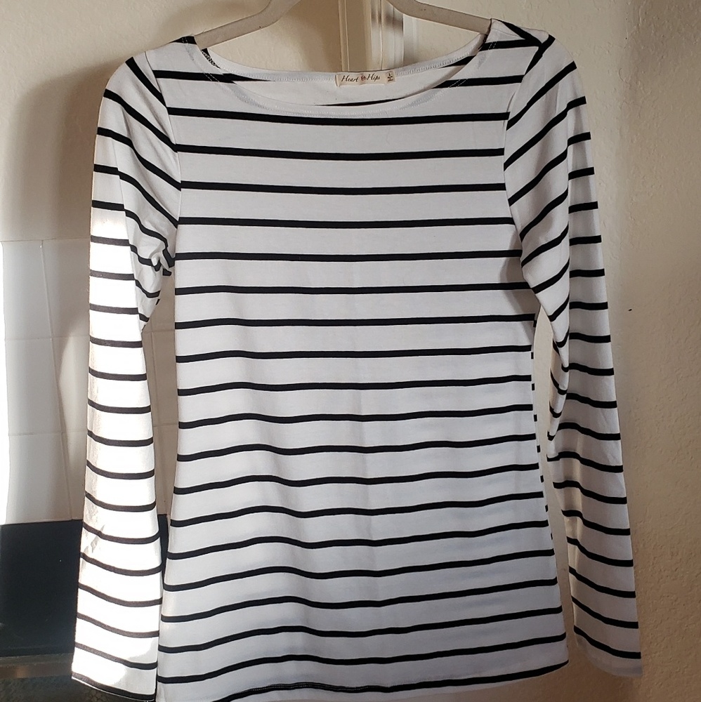 Heart & Hips Black & White Striped Long Sleeve Top